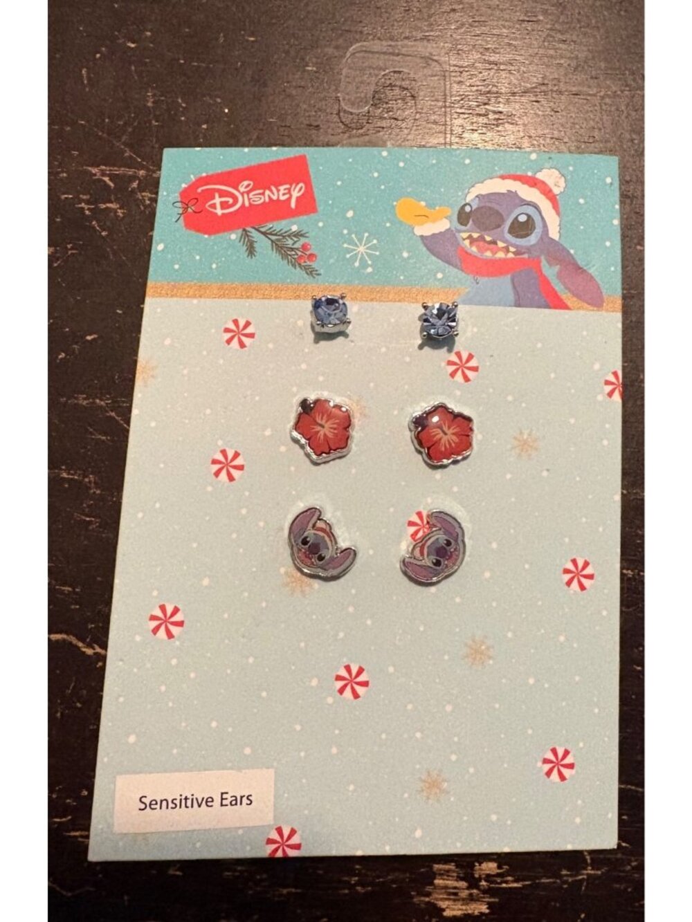 Disney Stitch Christmas-Themed Sensitive Ears Stud Earrings Set 3 Pairs Jewelry
